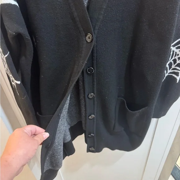 Torrid Black Cardigan with White Web Design - Picture 4 of 5